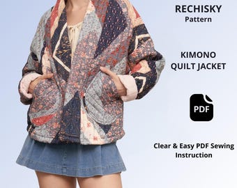 Quilted Kimono Jacket Sewing Pattern PDF, Women's Quilt Coat Pattern, Patchwork Jacket, A4 US Letter A0