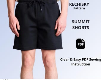 Men's Casual Shorts Pattern PDF, Pull On Shorts Sewing Pattern, Elastic Waist, Front Pockets, Summer Shorts