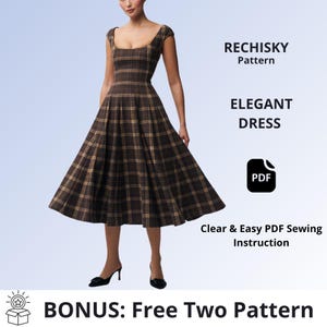 Sleeveless Midi Dress Sewing Pattern PDF, Women's Fit and Flare Dress Pattern, Pleated Dress with Pockets, XS-XXL, A4 A0 Projector
