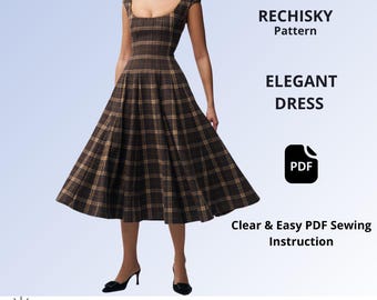 Sleeveless Midi Dress Sewing Pattern PDF, Women's Fit and Flare Dress Pattern, Pleated Dress with Pockets, XS-XXL, A4 A0 Projector