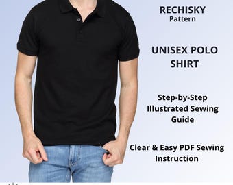 Classic Polo Shirt Sewing Pattern PDF, Unisex Collared Top Digital Pattern, Short Sleeve Button Placket Shirt, Sizes XXS to XXL