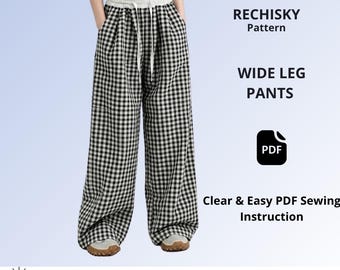 Women's Wide Leg Pants Sewing Pattern PDF, Elastic Waist Drawstring Trousers, Relaxed Fit Pants Pattern,  A4 A0 US Letter