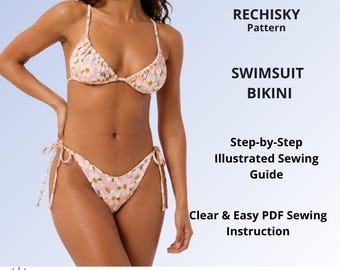 Swimsuit Sewing Pattern PDF, Bikini Pattern for Women, Two Piece Bikini Set, Adjustable Strap Swimwear, XS-3XL
