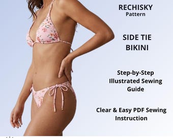 Women's Bikini Sewing Pattern PDF, Swimsuit Pattern, Triangle Top Bikini, Side Tie Bottoms, A4 US Letter A0, XS-3XL