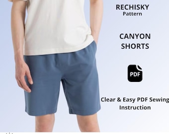 Summer Shorts Sewing Pattern PDF, Relaxed Fit Shorts Pattern, Elastic Waist Pocket Shorts, Men's Lounge Wear