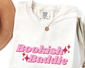 Bookish Baddie T-shirt | Pink Retro Script, Sparkle Typography