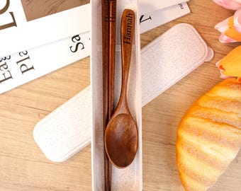 Personalized Wooden Chopsticks Set, Handmade Engraved Wooden Chopsticks, Sushi Chopsticks with Case, Housewarming & Bridal Shower Gift