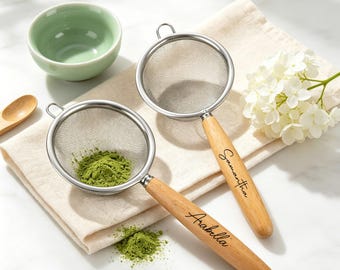 Personalized Matcha Sifter, Stainless Steel Tea Strainer with Wooden Handle, Japanese Matcha Powder Sieve, Gift for Tea Lovers