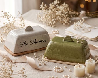 Personalized Ceramic Butter Dish with Lid, Custom Covered Butter Keeper, Wedding Gift, Housewarming Gift, Minimalist Kitchen Decor