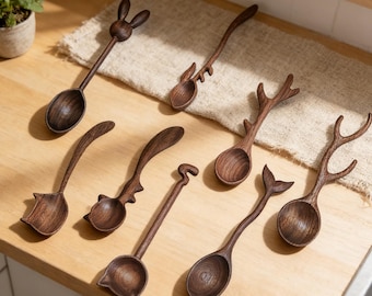 Personalized Hand Carved Black Walnut Wood Spoon, Cute Animal Spoon, Custom Engraved Wooden Spoon, Housewarming Bridal Shower Gift