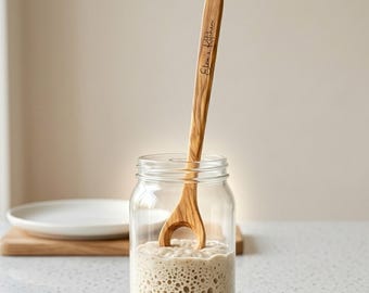 Handmade Olive Wood Sourdough Starter Stirrer | Mini Dutch Whisk for Jar Feeding & Mixing