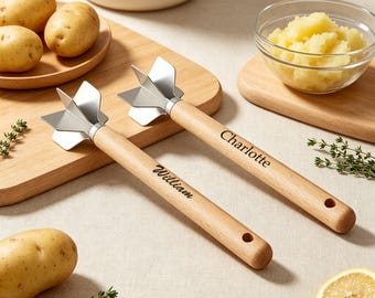 Personalized Ground Meat Chopper | Beech Wood Meat Chopper | Custom Hamburger Masher | Kitchen Cooking Utensil | Housewarming Chef Gift