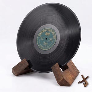 Soporte para Discos de Vinilo de Madera, Expositor de Sobremesa en X, Estante para Platos y Libros de Arte, Caballete de Nogal y Pino