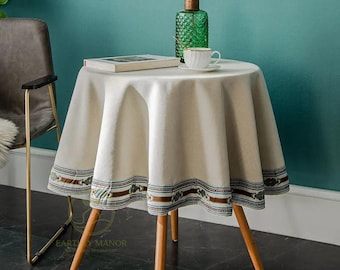 Mantel Vintage Algodón Lino, Cubierta de Mesa Redonda y Cuadrada, Medida Personalizada