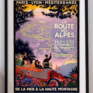 Printable Wall Art Vintage French Alps Travel Poster, Roger Broders 1920, France Mountain Road Decor, Instant Digital Download