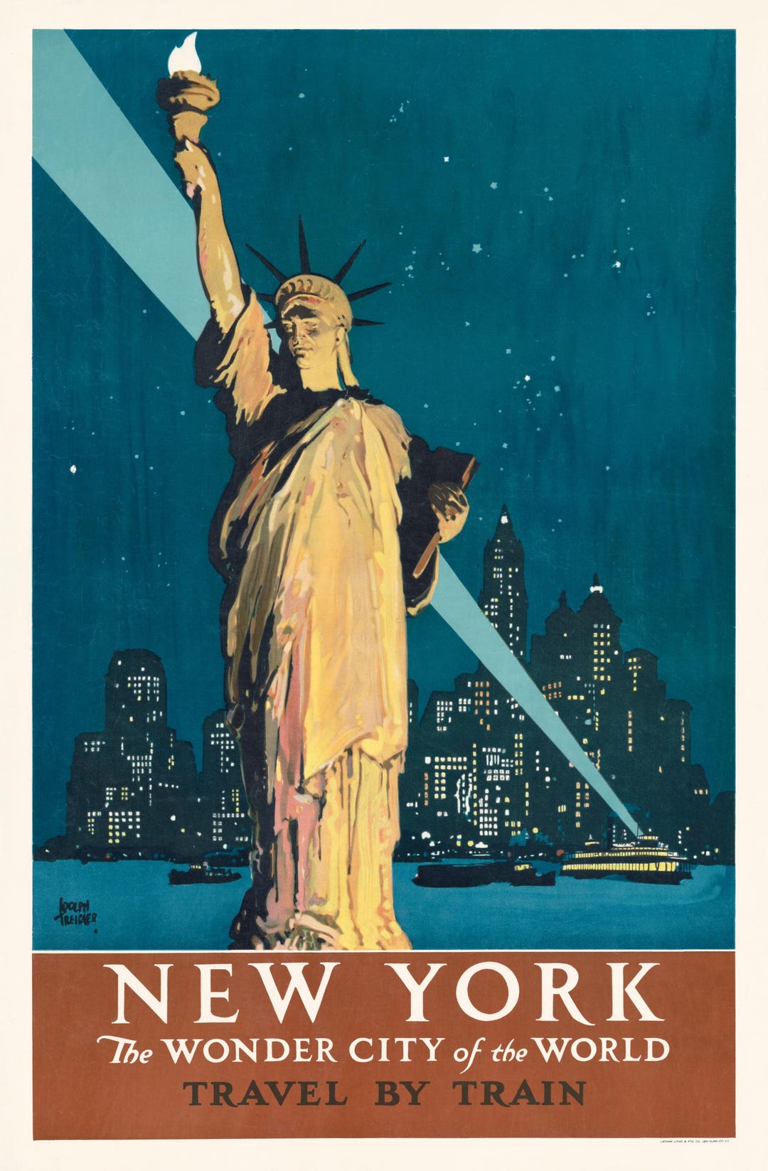 Vintage New York Travel Poster, Statue of Liberty Wall Art, NYC Print ...