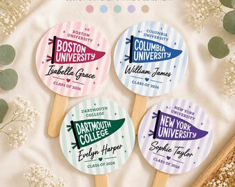 Custom School Pennant Flag Hand Fan, College Graduation Gift, Class of 2026 Fan Gift, University Spirit Striped Fan, Graduate Keepsake Favor