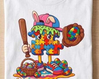 Easter Autism Baseball PNG SVG Bundle, Puzzle Piece Bunny, Wired Differently Design (Digital Download)