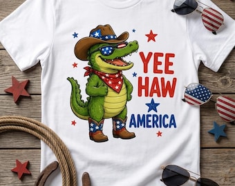 Cowboy Alligator Yee Haw America PNG, Patriotic 4th of Juli Clipart