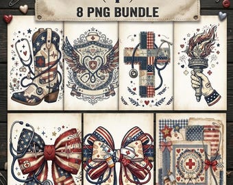 Patriotic Nurse PNG Bundle, USA Medical Clipart, 4th of July Sublimation Designs