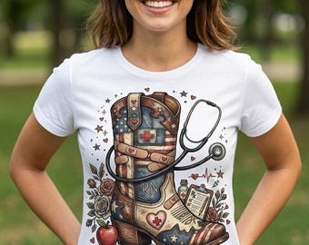 Western School Nurse PNG, Cowgirl RN Boot Shirt Design (Digital Download)