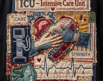 ICU Nurse Heart Patchwork PNG, Vintage Care Hope Strength Design (Sublimation)