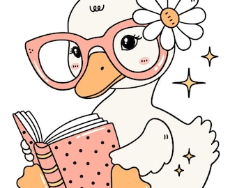 Booklover Duck SVG & PNG, Bookish Clipart, Funny school Duck Cut File