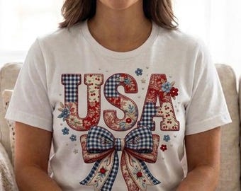Patchwork USA Bow Sublimation PNG, Patriotic Fourth of July Graphic (Digital Download)
