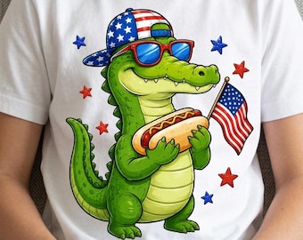 Patriotic Alligator Hot Dog PNG, Funny BBQ Gator Clipart (Digital Download)