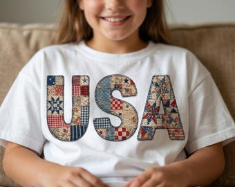 Vintage USA Quilt Patchwork Graphic, Americana Fourth of July Sublimation (Digital Download)