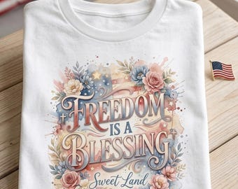 Patriotic Christian Faith Watercolor PNG Design, Freedom Blessing Shirt (Digital Download)