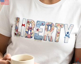 Coquette Liberty Quilted PNG, Dainty Americana Fourth of July Design (Digital Download)