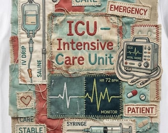 ICU Nurse Medical Patchwork Design, IV Drip ECG Vital Signs (Digital Download)