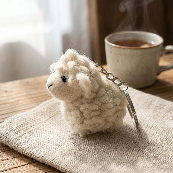 Handmade Needle Felted Sheep Keychain, Densely Wool Animal Charm, Desk Pet Bag Charm