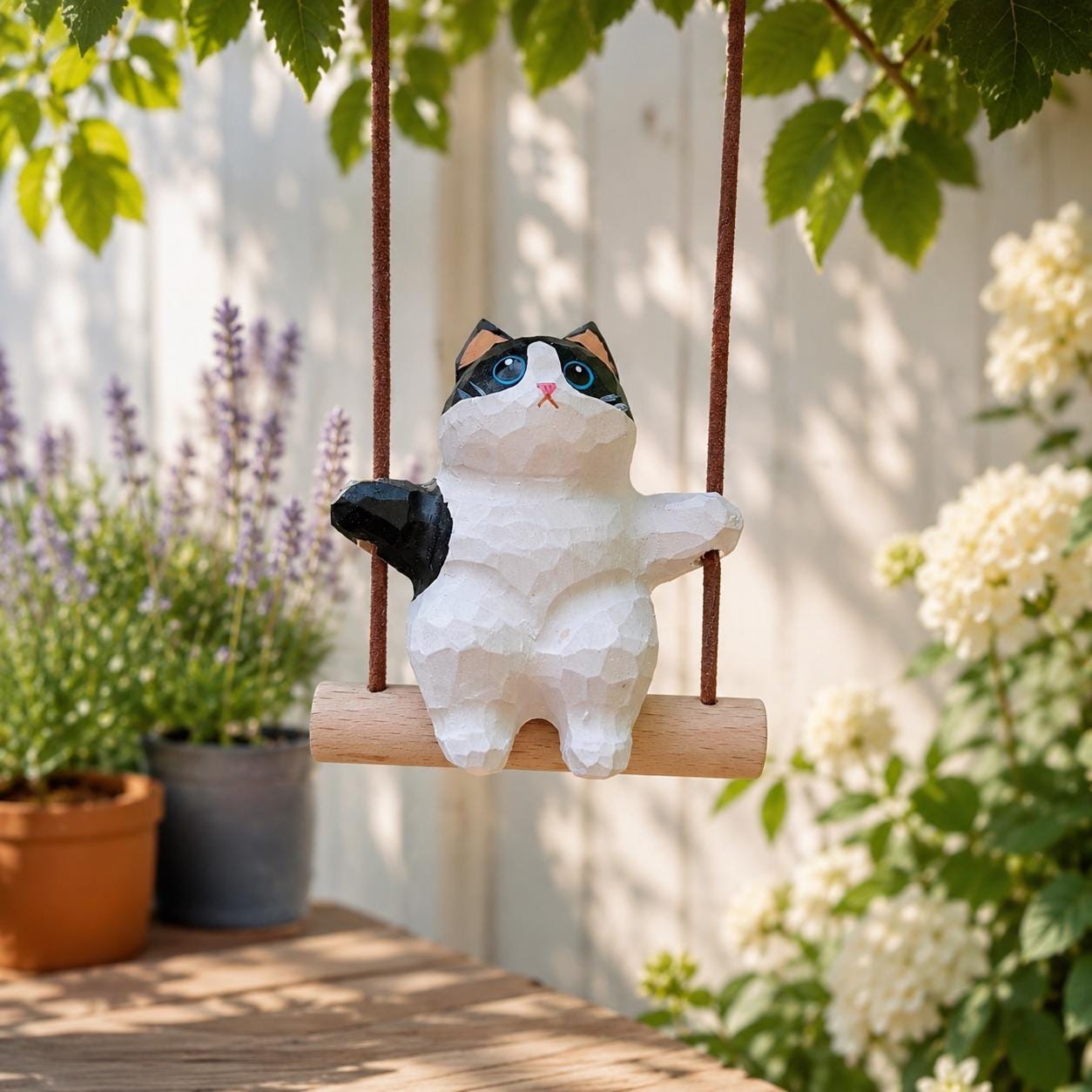 Wooden Hand-carved Cat Swing Car Hanging Ornament,japanese Style