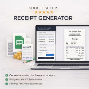 Google Sheets Receipt Generator Template | Automated Sales Tracker & PDF Export Tool | Small Business Spreadsheet
