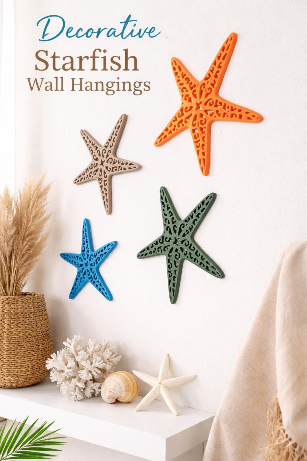 Coastal Starfish Wall Decor Set | Beach House Nautical Ocean Accent - Etsy