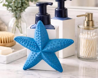 3D Printed Starfish Soap Dispenser Holder, Coastal Bathroom Decor, Beach Themed Organizer