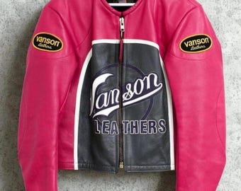Vanson Leather Racing Motorcycle Biker Jacket, Women Cropped Moto Riding Jacket