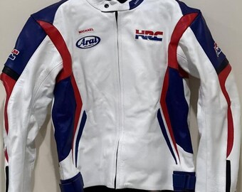 Honda HRC Racing Leather Motorcycle Jacket, Genuine Cowhide Biker Jacket,  Protective Gear