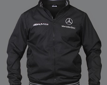 Mercedes-Benz AMG Racing Jacket, Black Motorsport Bomber Jacket, Biker Fan Apparel Men's Casual Coat.