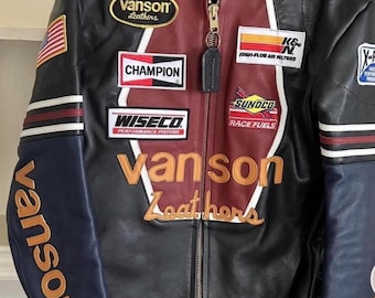 Vanson Star  Leathers Vintage Racing Jacket , Racing Style Biker Gear