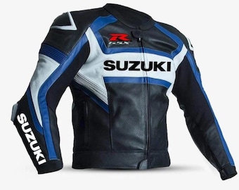 Suzuki GSX Leather Genuine Cowhide Racing Biker Jacket, Motorcycle Riding Gear