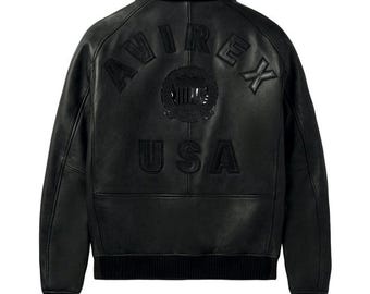 Avirex Black Leather Bomber Classic Style Biker Jacket, Streetwear Urban  Leather Coat
