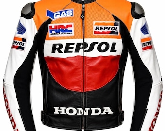 Honda Repsol Racing Leather Motorcycle Jacket – Genuine Cowhide Biker Protective Gear