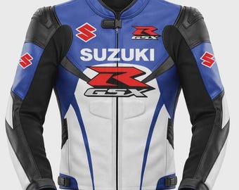 Suzuki GSXR Racing Leather Motorcycle Biker Jacket, , Sport Bike Protective Riding Gear