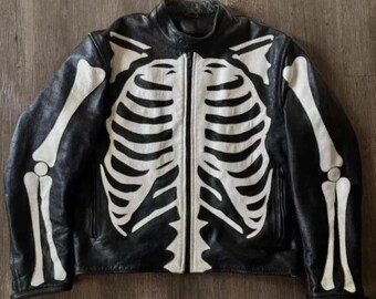 Vanson Skeleton Leather Racing Jacket, Genuine Cowhide Leather, Outerwear, Moto Style.