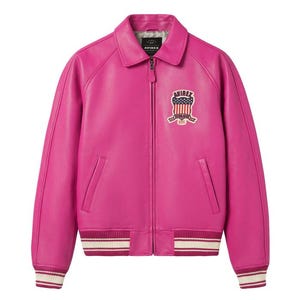 Avirex Pink Leather Bomber Jacket, Vintage Varsity Jacket Oversized Streetwear Biker, image 2