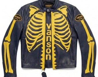 Vanson Skeleton Leather Skull Biker  Motorcycle Racing  Jacket Streetwear Gothic Leather
