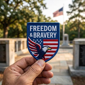Freedom Bravery Embroidered Patch Patriotic American Flag Eagle Iron On Military Shield Badge